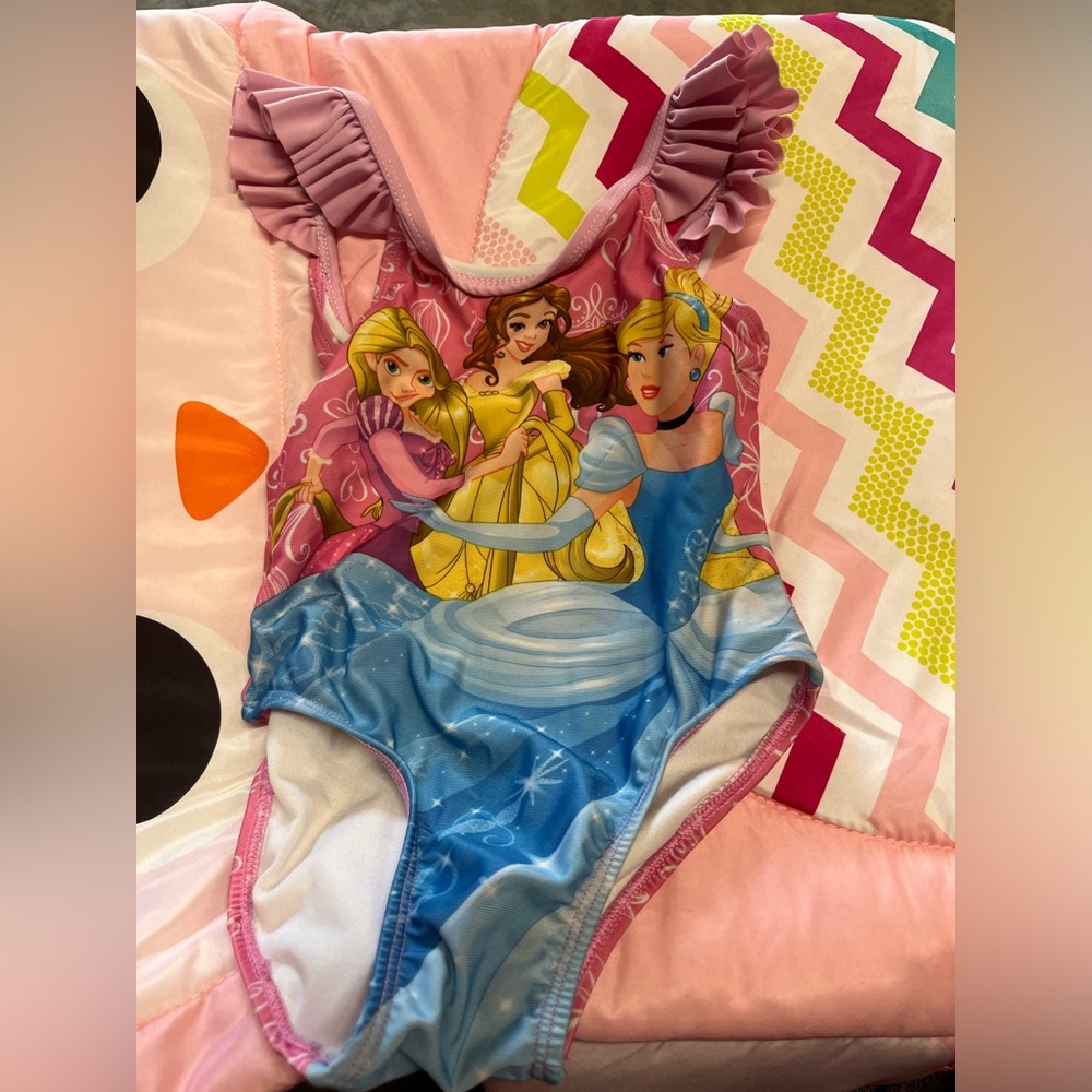 Disney Princess Girls One Piece Swimsuit Pink Cinderella Belle Rapunzel